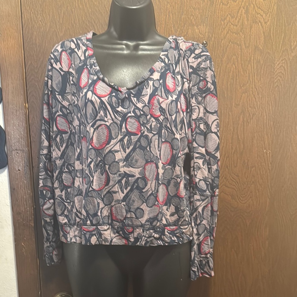 Pink and Gray Graphic Long Sleeve Blouse